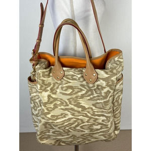 Isaac Mizrahi XL Ikat Camouflage Canvas Travel Tote Bag Carry On Tan